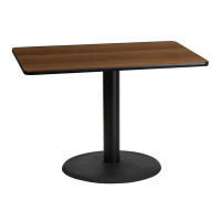 Flash Furniture XU-WALTB-3042-TR24-GG 30" x 42" Rectangular Walnut Laminate Table Top with 24" Round Table Height Base